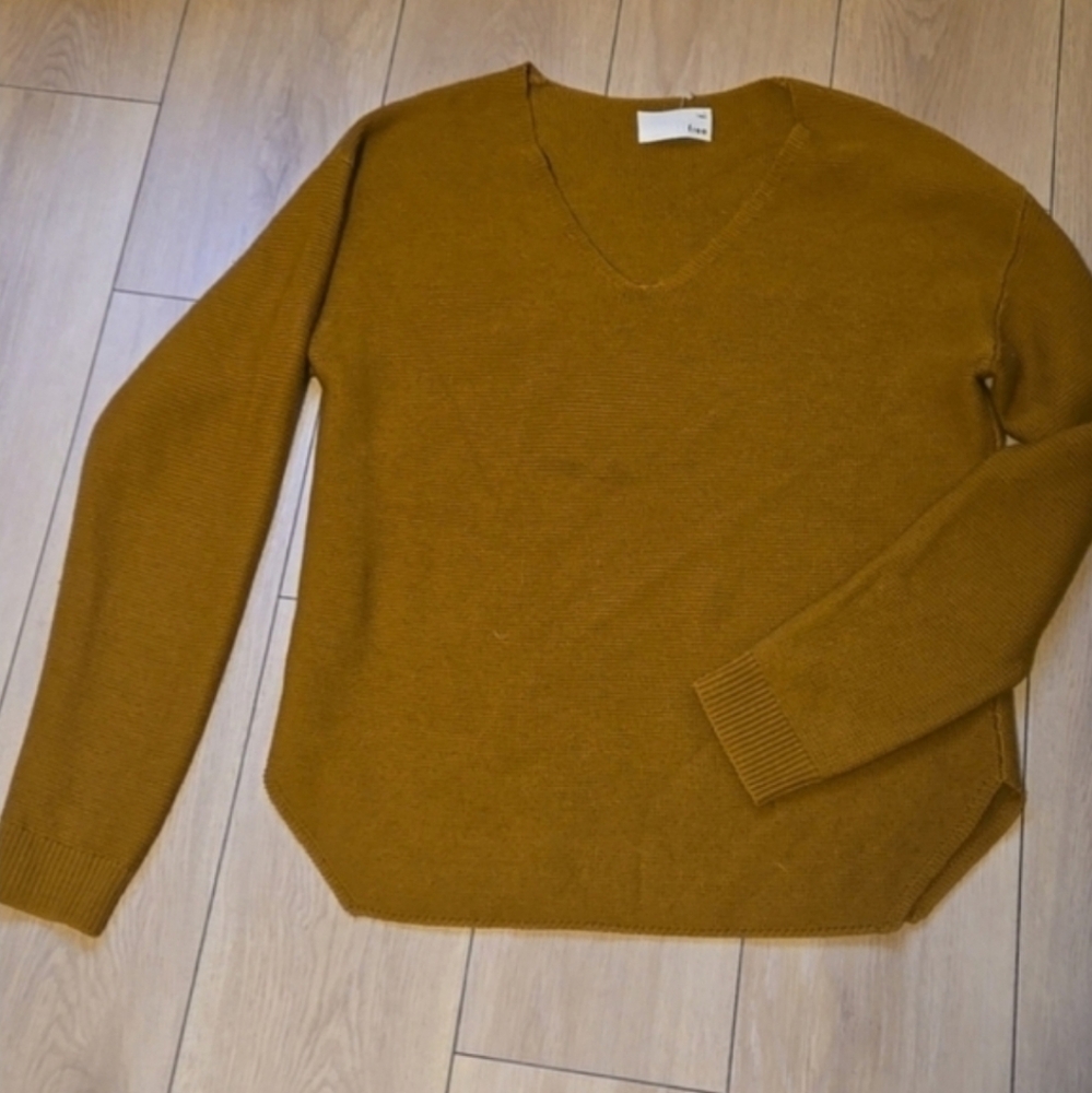 Aritzia V-Neck Sweater in Mustard Brown